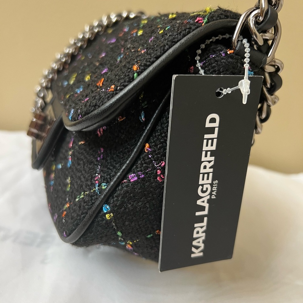 Karl Lagerfeld Black Quilted Crossbody Bag with Multicolor Thread NWT - Picture 4 of 11